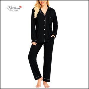 Long Sleeve Pajama Set Modal Fabric Button Down Top Lounge Sleepwear